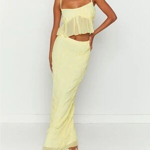 Sexy Ruffle Spaghetti Strap Cami Top Bodycon Long Skirt Two Piece Skirt Set